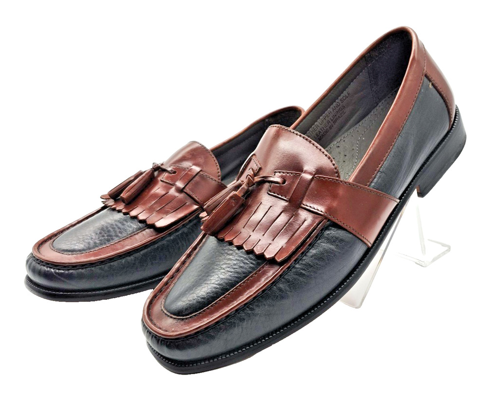 Florsheim Men's 9.5 D Two Tone Black & Brown Leather Kiltie Tassel Loafers Shoes
